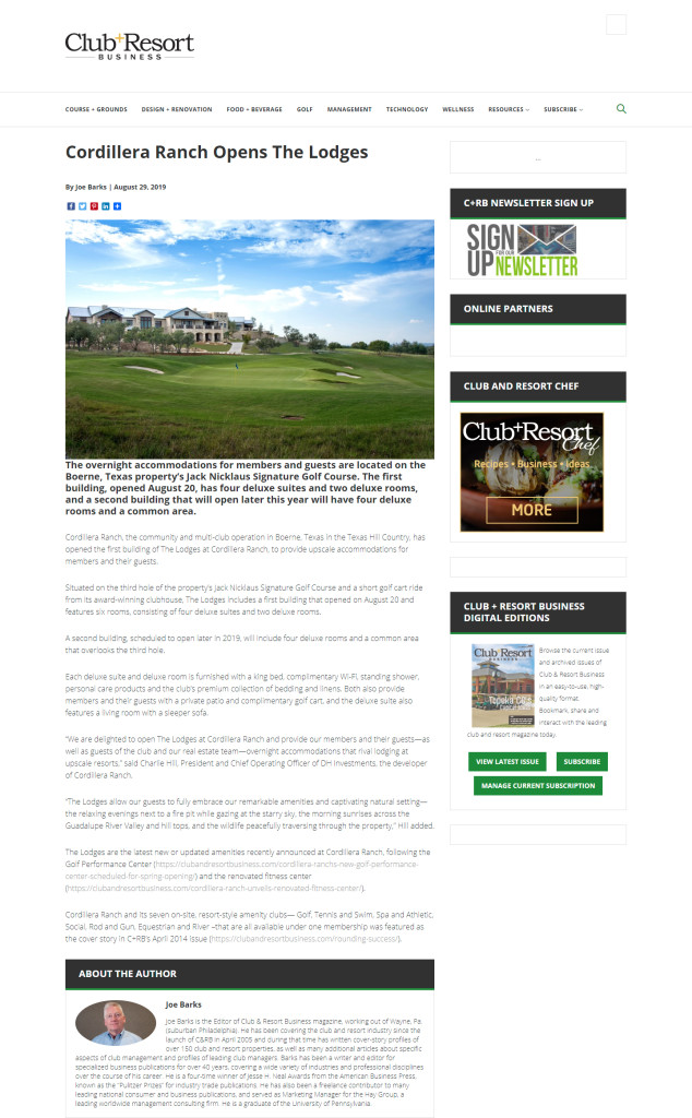 ClubandResortBusiness.com 8.29.19 Cordillera Ranch